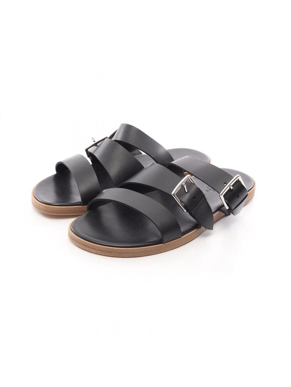 Hermes Flat Sandals Shoes Leather Black #377083H10B